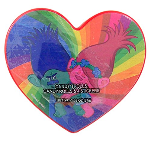 Dreamworks Trolls Valentine's Day Poppy and Branch Heart Box with Candy Pieces and Stickers, 2.36 oz
