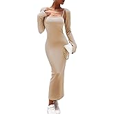 Women's Spring Fall 2 Piece Outfits Slip Bodycon Maxi Dress and Long Sleeve Cropped Cardigan Knit Matching Sets