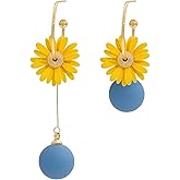 JDONL Asymmetric Yellow Daisy Flower Earrings for Women Boho Floral Dangle Drop Earrings Spring Summer Jewelry