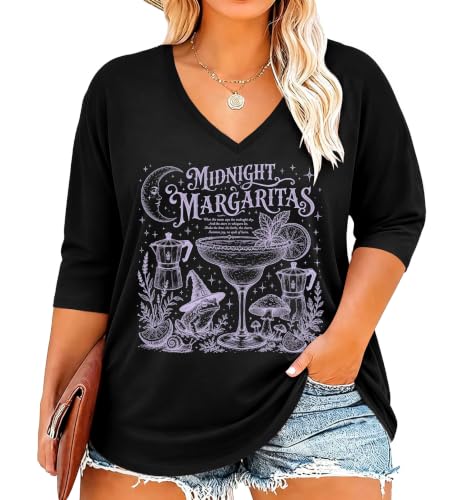 Womens Plus Size Halloween Shirts Spooky Season 3/4 Sleeve Tops(Black3,5XL) at Amazon