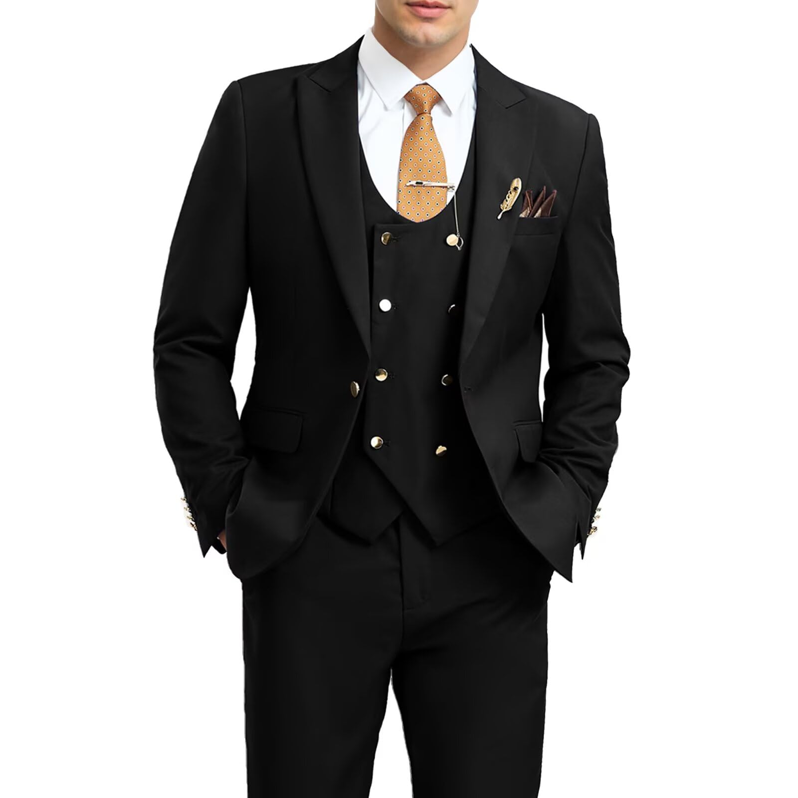 Aowdoy Men's Suits 3 Piece Slim Fit Tuxedo Suit One