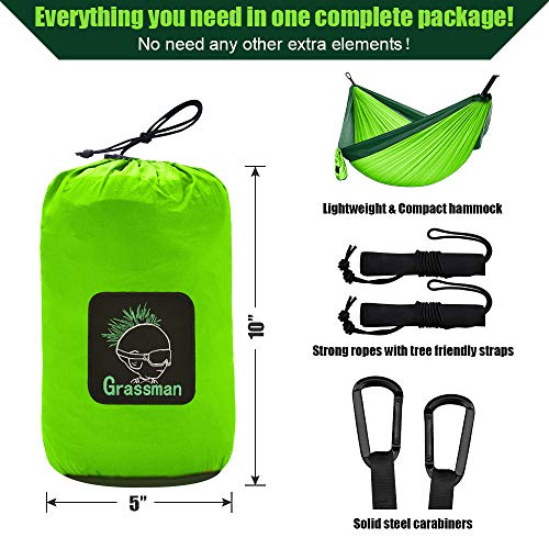 Camping Hängematte Doppel & Einzel tragbare Hängematte mit Baumgurten, leichte Nylon Fallschirm Hängematten Camping… – Bild 6