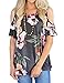 Nlife Women Short Sleeve Cold Shoulder Floral Printed Blouse Casual Tops T Shirt