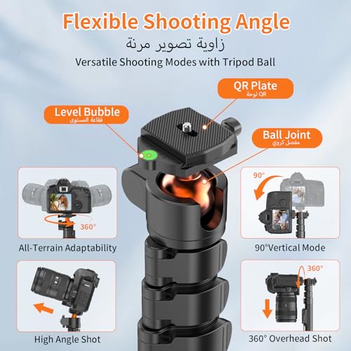 XXZU 191cm Camera Tripod, Phone Tripod with Remote Control, Aluminum Tripod for Camera with Phone Holder and 360° Rotula, Travel Tripod for Camera/Smartphone/Ring Light/Projector, Max Load 8KG