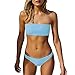 HAHASOLE Womens Ribbed Bandeau 2 Way Wear Two Pieces Bikini Set Sexy Strapless Swimsuit (Blue, XL)