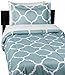 Amazon Basics Lightweight Microfiber Bed-in-a-Bag Comforter 5-Piece Bedding Set, Twin/Twin XL, Dusty Blue Trellis, printed