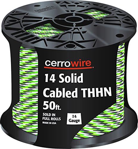 CERRO 112-141253B Feet 14 Gauge Solid Cabled THHN Black, White and Green Wire, 50-Foot, Ft