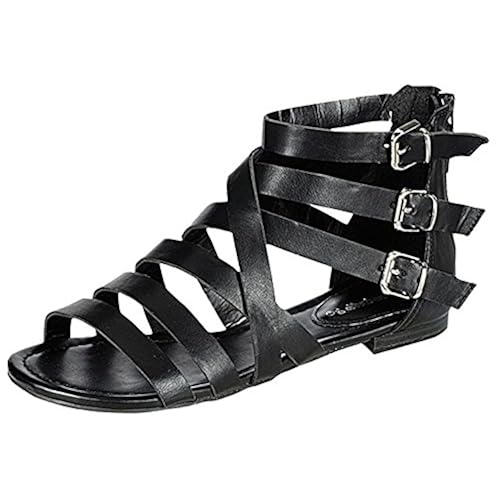 Black Strappy Sandals Flat: Amazon.com