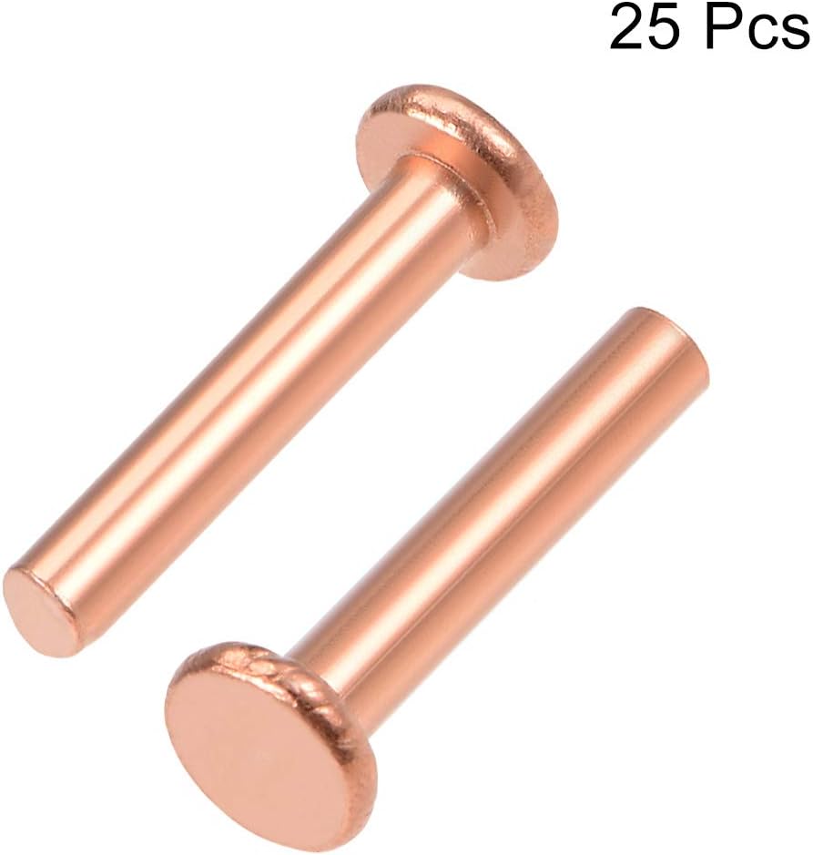 sourcing map 25 Pcs 1/8" x 25/64" Flat Head Copper Solid Rivets Fasteners - Image 4