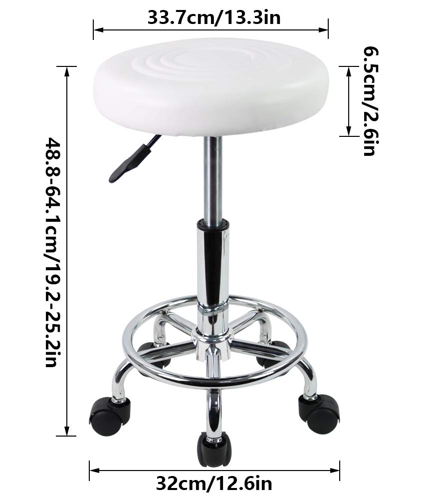 KKTONER PU Leather Modern Round Rolling Stool with Footrest Height Adjustable Spa Drafting Salon Tattoo Work Massage Stools Task Chair Small (White): Kitchen & Dining