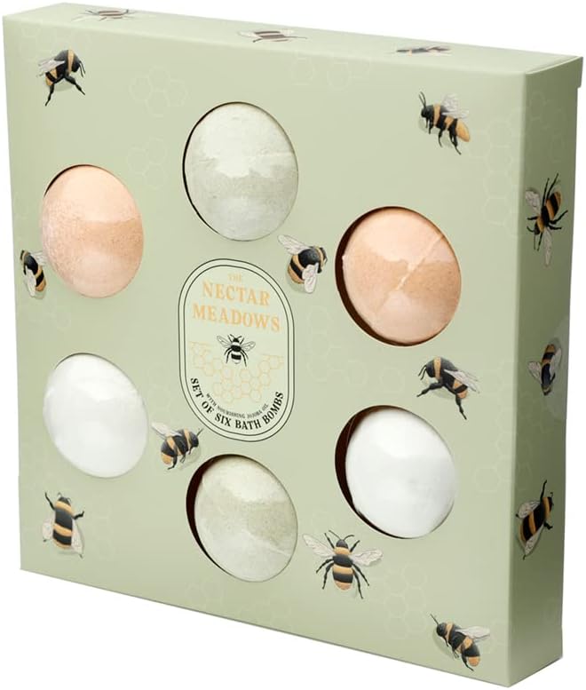Puckator Nectar Meadows Bee Mini Bath Bombs Set 6 Orange Blossom Honey Jojoba