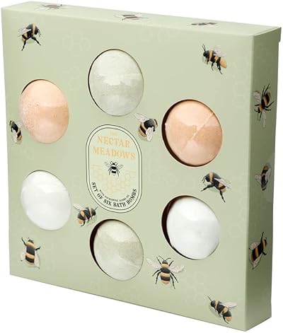 Puckator Nectar Meadows Bee Mini Bath Bombs Set 6 Orange Blossom Honey Jojoba