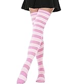DRESHOW Extra Long High Thigh Socks Striped Over Knee Thin Tights Long Stocking