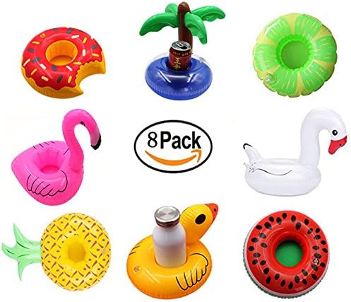 Samidy 8 Pack Inflatable Drink Holder Unicorn Float,Fruit Flamingo Swan Plam Duck Inflatable Pool Cup Holders Coasters for Pool Party Supplies