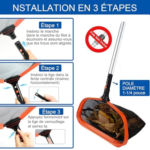 KGC 17.5" (44 cm) Pool Leaf Collector, Stable Net Pool Cleaning with Extra Large Net, Pool Dustpan without Telescopic Bar, Compatible with All Commercial Telescopic Bars