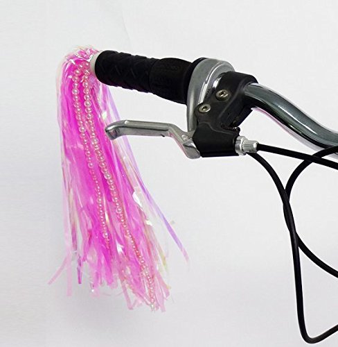 VASANA 1Pair Unisex Kid's Bicycle Scooter Streamers Colorful Handlebar Pom-pom Ribbon Tassel with Bead Design Bike Carrier Decoration Accessories Best Xmas Gift for Girls and Boys Bike Decor Pink - Thumbnail 6