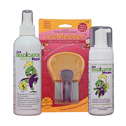 Lice ERADICATOR MOUSSE Treatment, REPEL Protection Spray, and Lice Comb Kit / Natural, Non-Toxic, Homeopathic Peppermint Formula / 4 Ounce Foam Applicator Spray and 8 Ounce Repellent Spray
