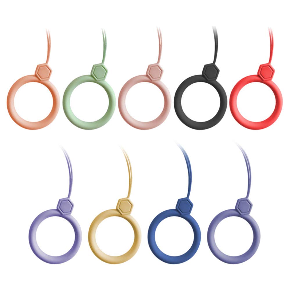 UKCOCO Key Chain Rings with Nylon Lanyards - 9Pcs Silicone Finger Ring Hand Wrist Strap Lanyard for Cell Phone, USB Flash Drive, MP3 Player, Keys, Camera - Gem, Mixed Colors