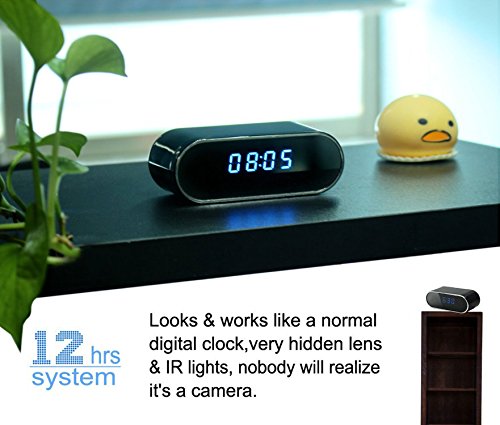 Funtoy WiFi Hidden Clock Camera, Full HD 1080P WiFi Nanny Spy Camera 12 Hour System Alarm Clock with Night Vision/Motion Detection/Loop Recording Support IOS/Android/PC Real-time Video Home Security