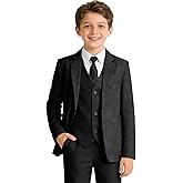 Boys Formal Suits 5 Pieces Suit for Boy Kids Tuxedo for Wedding Outfit Lightweight Blazer Vest and Pants Set with Shirt Tie