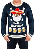 Men's Feliz Navidad and Beer Ugly Christmas Sweater in Navy By Festified