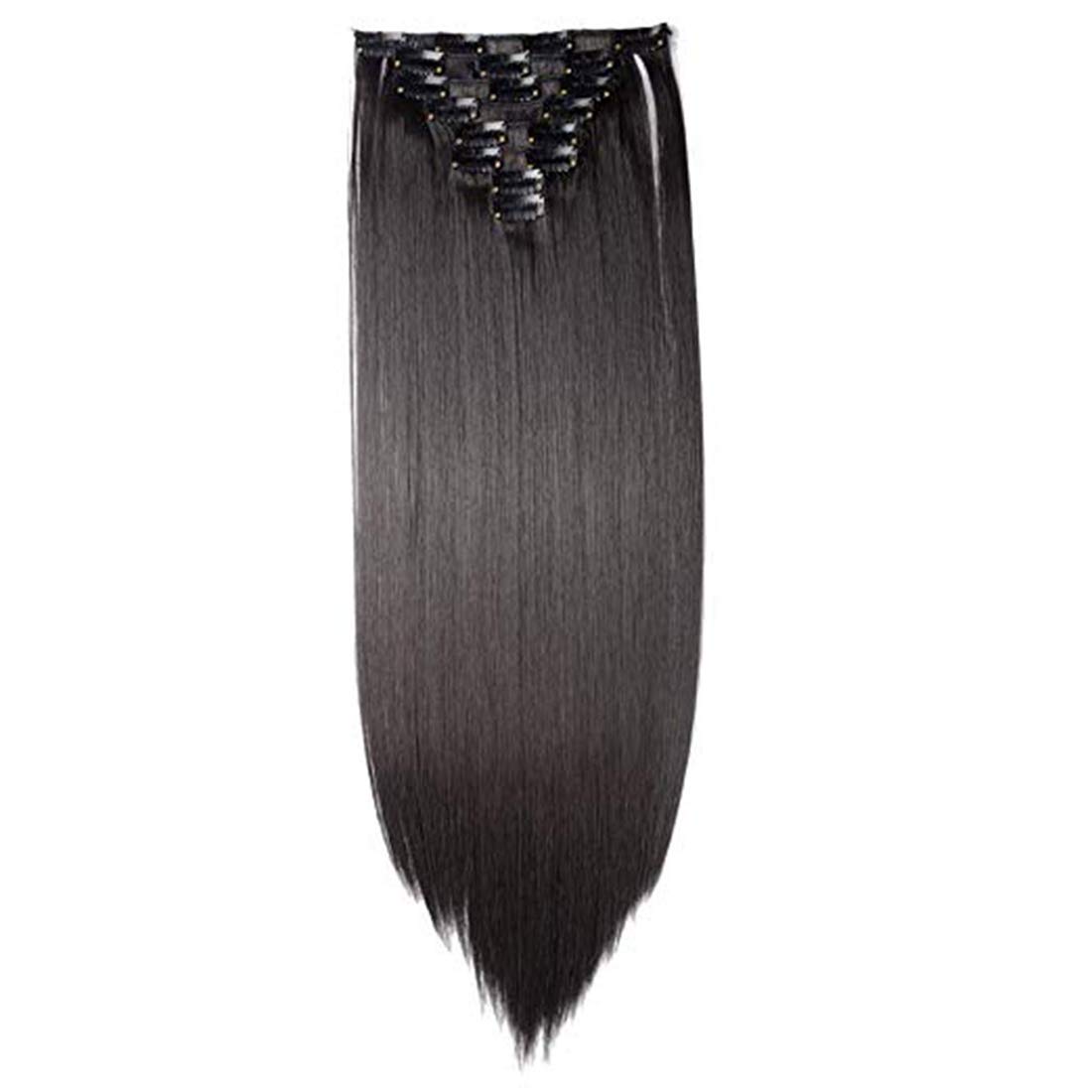 Real Fashion Extensions Clip in Hair Extension Long Straight 8 Pcs Full Head 18 Clips Synthetic Heat Resistant Hairpiece 26 Inches Straight Natural Black