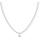 PAVOI 14K Gold Plated Dainty Tube Ball Square Beaded Chain Bezel Set Solitaire Pendant Necklace for Women | Round Princess Marquise Cubic Zirconia Statement Necklace