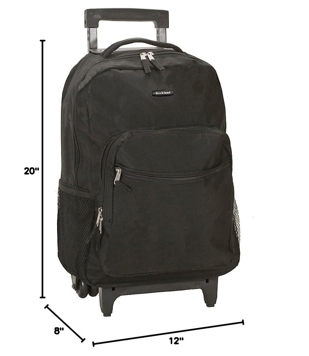 Rockland Double Handle Rolling Backpack, Black, 17-Inch