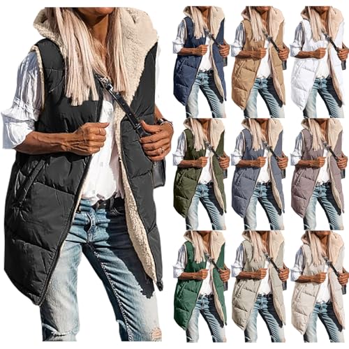 Long Puffer Vest Women Sherpa Fleece Jacket Winter Reversible Puffer Vest at Amazon