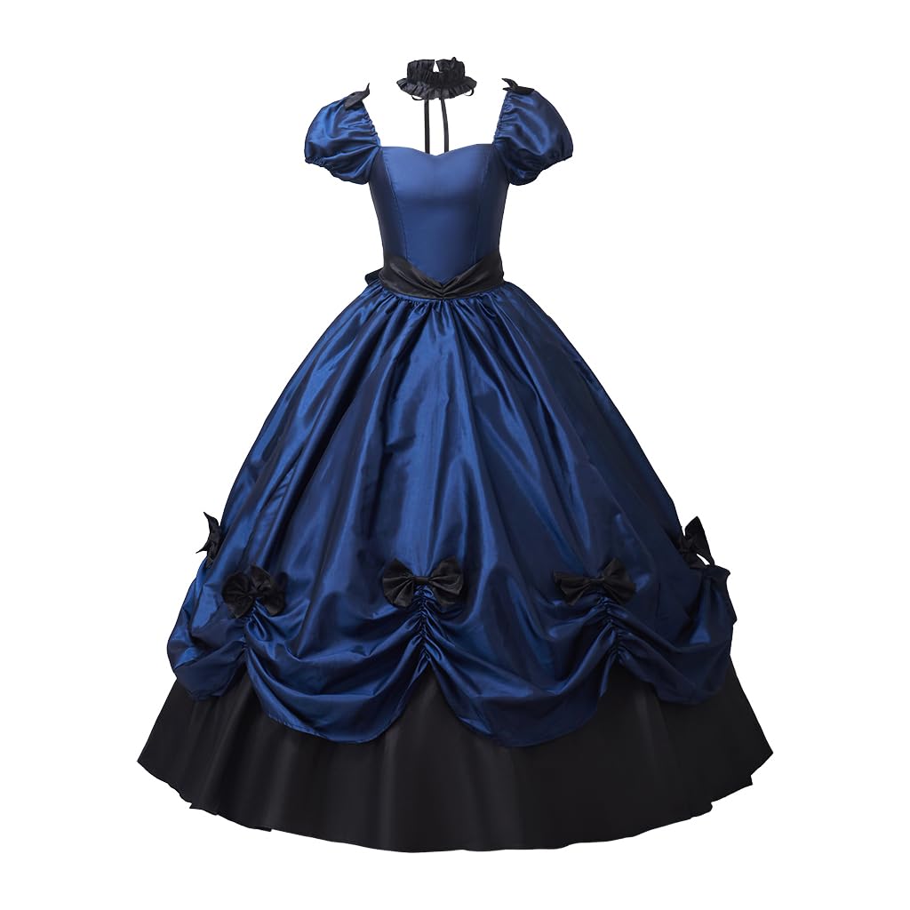Photo 1 of Women's Gothic Victorian Rococo Dress Civil War Southern Belle Tea Party Ball Gown Medieval Evening Dress (Blue, L)