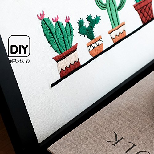 Cross Stitch Kits for Cactus - Eafior DIY Handmade Needlework Embroidery Kits Simple and Modern Cute Desert Plants Cactus Pattern Printed Design Home Decoration Wall Decor(Frameless)