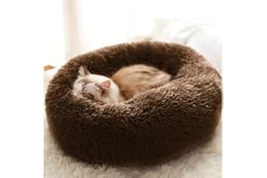 Geizire Cat Beds for Indoor Cats, Dog Beds for Small Dogs, Washable Donut Calming Round, Soft Fluffy Warm and Cozy Anti-Anxiety Cuddler, Joint-Relief Pet Bed (20 Inch, Coffee)