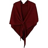 Women's Wool Triangle Striped Scarf Shawl Solid Color Wrap Tie Up Knotted Design Fall Winter Cozy Knitted Cross Cape