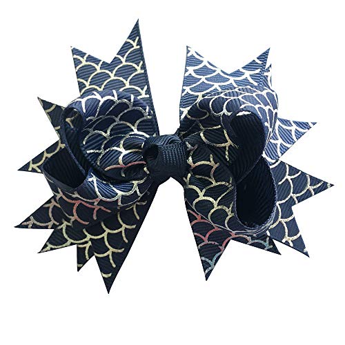 Yazon 4inch Sparkly Ribbon Bows With Alligator Clips Girls Toddler Silver Wave Printed Ribbon Hair Bows 10pcs - Thumbnail 6