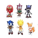 6 Pcs Sonic Hedgehog figures Characters set of 6 Action Figure Toys Premium Sonic Cake Toppers Sonic cake decorations and Party Favors for sonic party supplier birthday