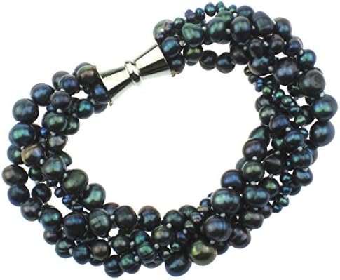 Pearl Strand Bracelet 8 inches 3-8mm 5Row Peacock Freshwater Pearl Bracelet Twist Jewelry