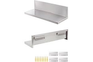 SWOTCATER Stainless Steel Wall Shelf 8.6"x16" 50LB, 2 Packs L-Shaped Commercial Wall Mount Floating Shelving for Kitchen, Restaurant, Home
