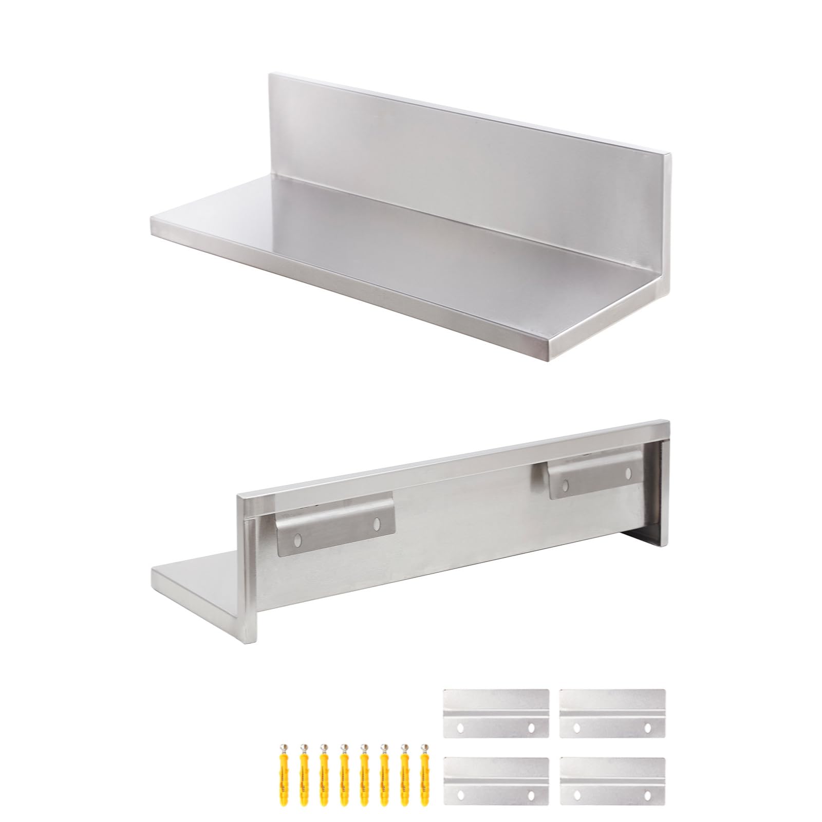 Photo 1 of SWOTCATER Stainless Steel Wall Shelf 8.6"x16" 50LB, 2 Packs L-Shaped Commercial Wall Mount Floating Shelving for Kitchen, Restaurant, Home