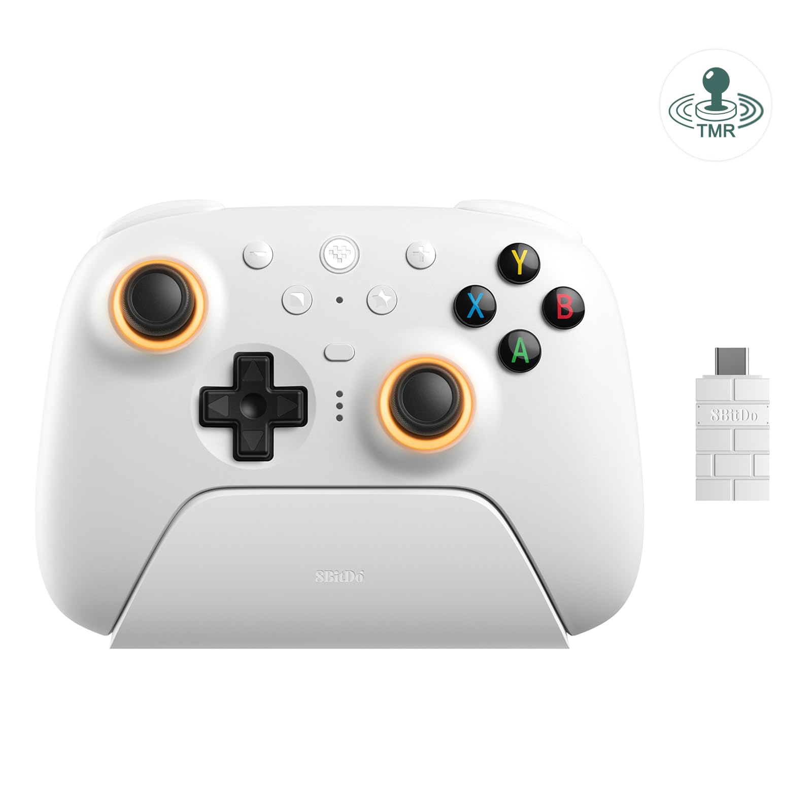 8Bitdo Ultimate 2 Gaming Controller for Windows & Android, Wireless Controller with TMR Joysticks, Switchable Hall Effect/Tactile Triggers, RGB Fire Ring, White