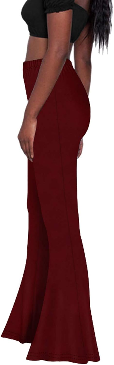 Pink Wind Women's Bell Bottom Pants High Waist Flare Boho Print Maxi Trousers: Clothing