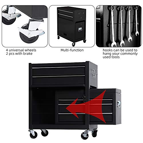 Big Tool Box,Rolling Tool Chest with Sliding Drawers,2 in 1 Tool Cabinet with 4 Swivel Wheels (2Pcs with Brake),Cold Rolled Steel,Black