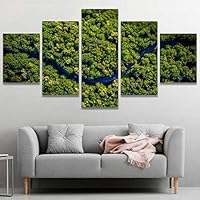 5 Panel Canvas Wall Art Green Forest Aerial View Pictures Modern Artwork for Home Decorations Ready to Hang - 60