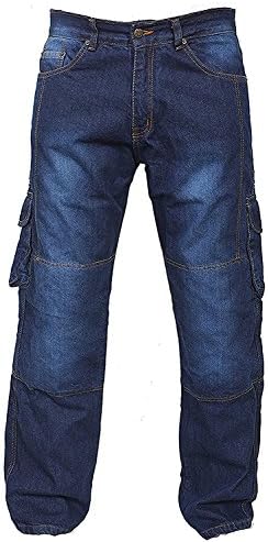 Denim Cargo Motorbike Sports Jeans Aramid Protection Lining I-101 Blue W34 L34