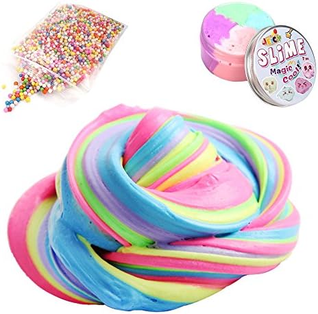 Multicolor Fluffy Floam Slime with Colorful Beads, Stress Relief Sludge Toy, Safe and Non-Sticky Floam Slime, Rubber Mud Sludge, Dough Putty Slime Kit for Kids and Adults