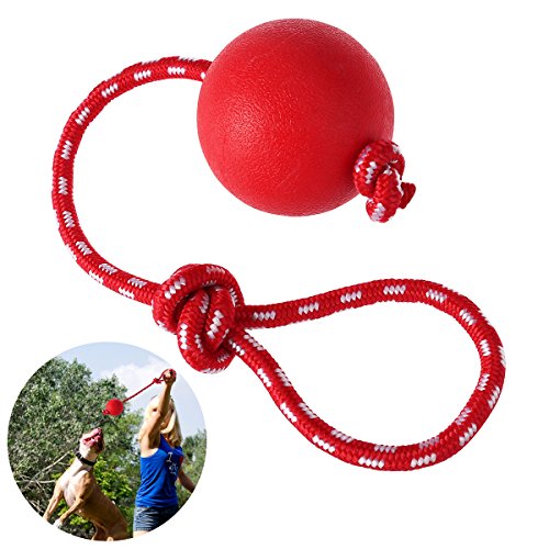 UEETEK Pet Rubber Chew Toy Ball with Rope, Dog Interactive Ball Thrower for Pets Playing Training Exercising, Ball Diameter 7.5cm