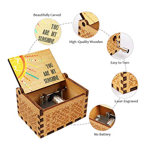 Officygnet You are My Sunshine Wood Music Box for Wife/Daughter/Son - Laser Engraved Vintage Wooden Hand Crank Gifts for Birthday/Christmas/Anniversary/Wedding/Valentine/Mother's Day - Thumbnail 2