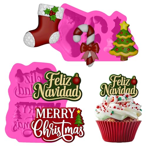 Christmas Silicone Molds Set – Tree, Stocking, Candy Cane & Holiday Phrases – Christmas Candle Molds,chocolate mold, Soap Molds, Wax Melts – Food-Grade Silicone – Reusable & Flexible