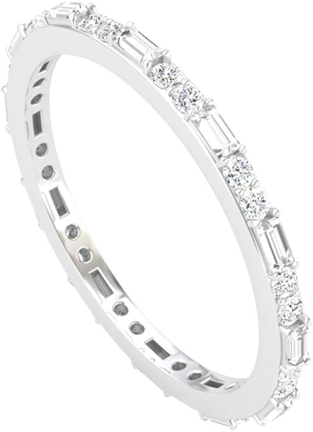 0.51 CT Round Baguette IGI Certified Diamond Wedding Ring, Alternating Diamond Eternity Vintage Anniversary Ring, Unique Mother Stacking Promise Rings