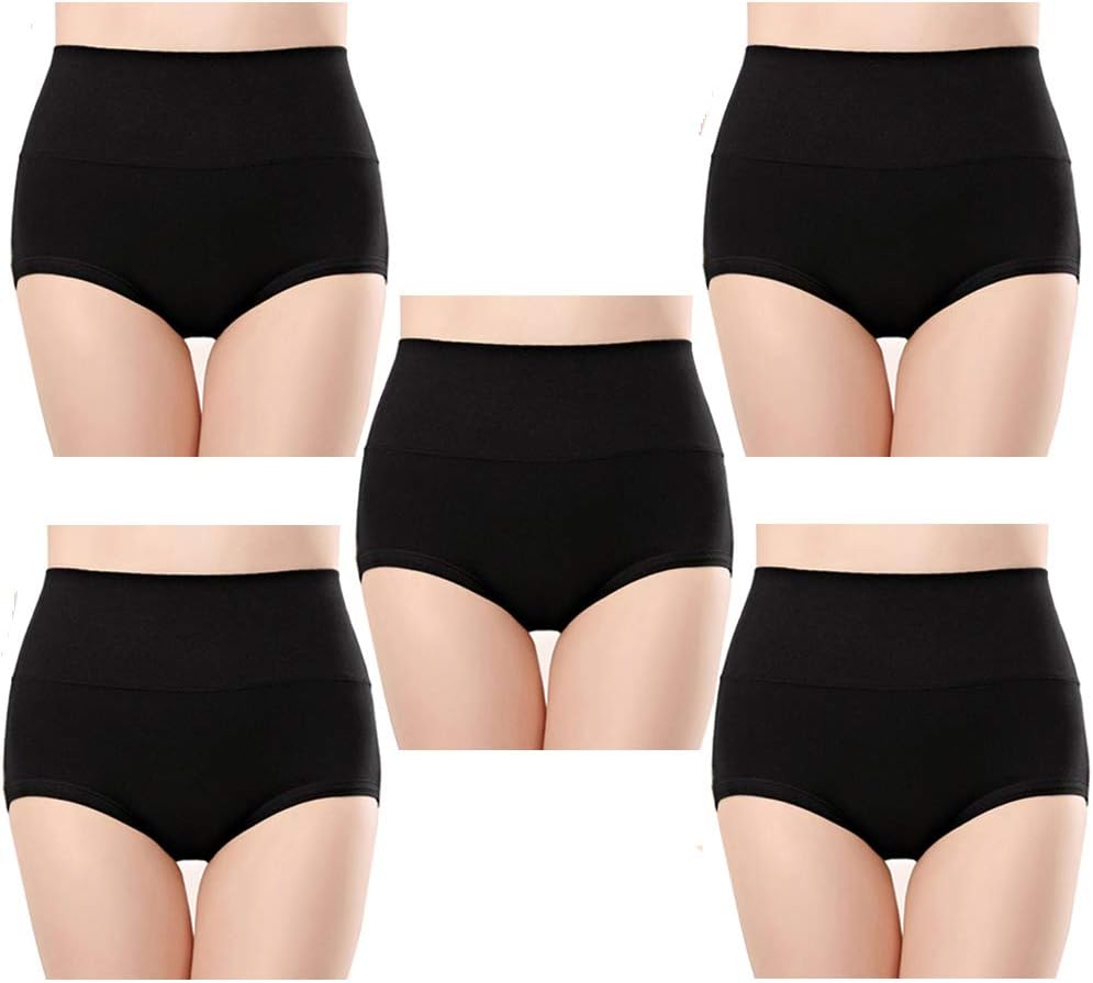 Ladies Comfort Cotton Underwear 5 Pack High Waist Briefs Tummy Control Stretch Panties Underpants for Women