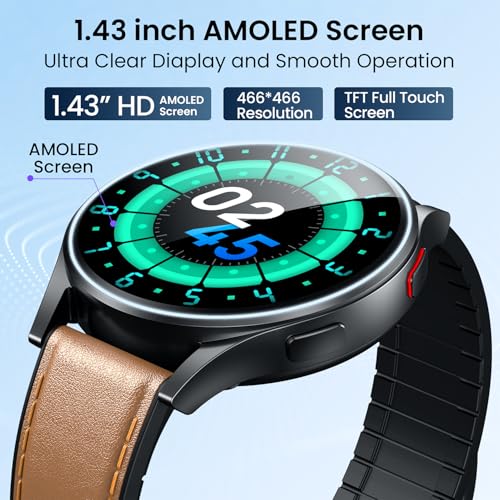 Smartwatch Men's Smart Watch with ECG:1.43 inch AMOLED Touch Screen Sports Smart Watch with Bluetooth Calls IP68 Waterproof Heart Rate Blood Pressure SPO2 Sleep for iOS Android